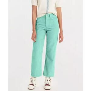 Levi's Ribcage Straight Ankle Corduroy Pants in Electric Green 100% Cotton Zip